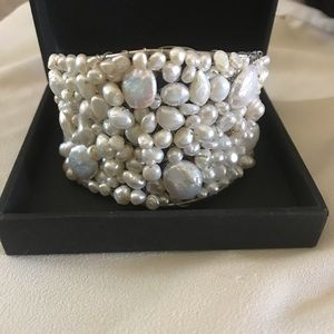 COPY - White Pearl Large Cuff Bracelet Wedding Bridal